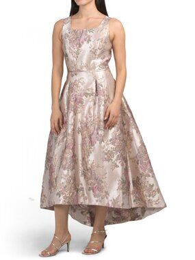 TAHARI ASL Floral Jacquard Square Neck Dress